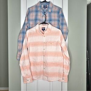 Set of 2 Women’s Pastel Plaid Button Down Soft Lightweight Flannel Layering Tops